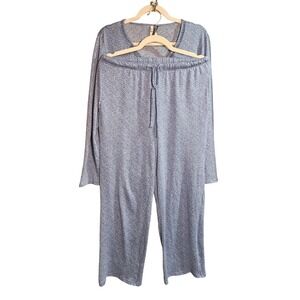 Jaclyn Intimates Blue White Ditsy Floral Pajama Set Long Sleeve Top Pants M #369